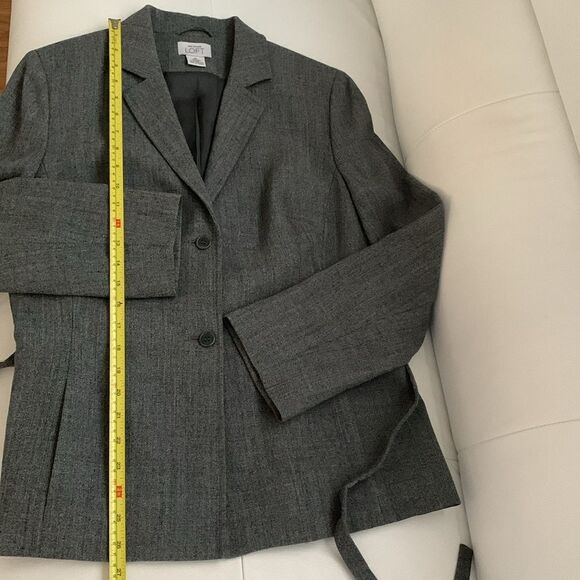 Ann Taylor Loft Women's Gray Wool Blazer Pockets Belt Button Closure Size 10 - Picture 5 of 8